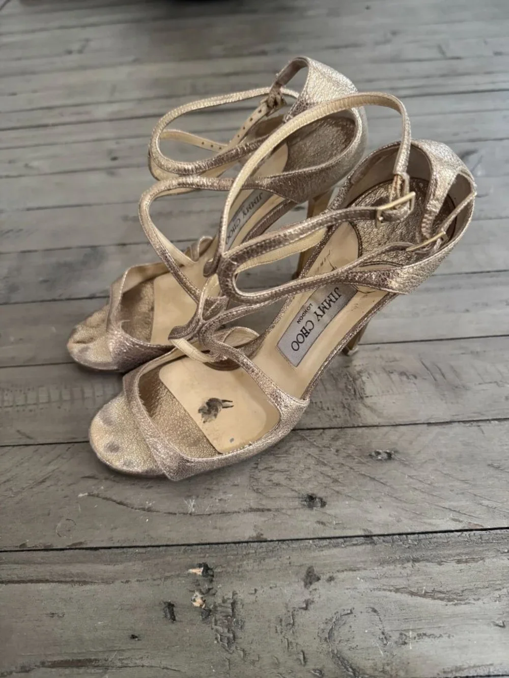 Jimmy Choo Ivette Lang Mirror Stiletto Heel Strappy Leather Pumps Gold 38